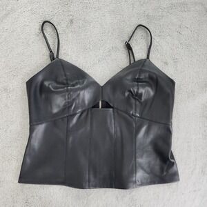 Bar III Top Womens S Black Faux Leather Cutout‎ Corset Back Zip Stretch Goth